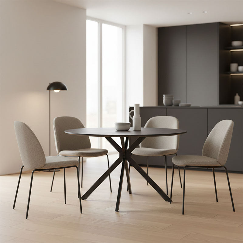 Τραπέζι Xuson  mdf σε ανθρακί απόχρωση με πόδι μαύρο μέταλλο Φ120x75εκ - Pakobazaar