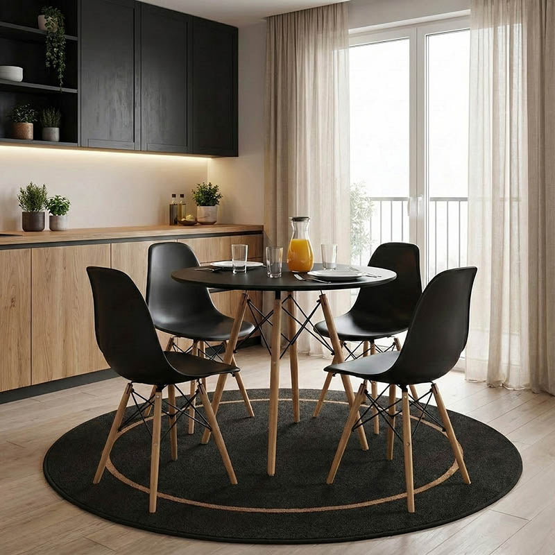 Τραπέζι Julita  MDF μαυρο-πόδια σε φυσική απόχρωση Φ80x73εκ - Pakobazaar