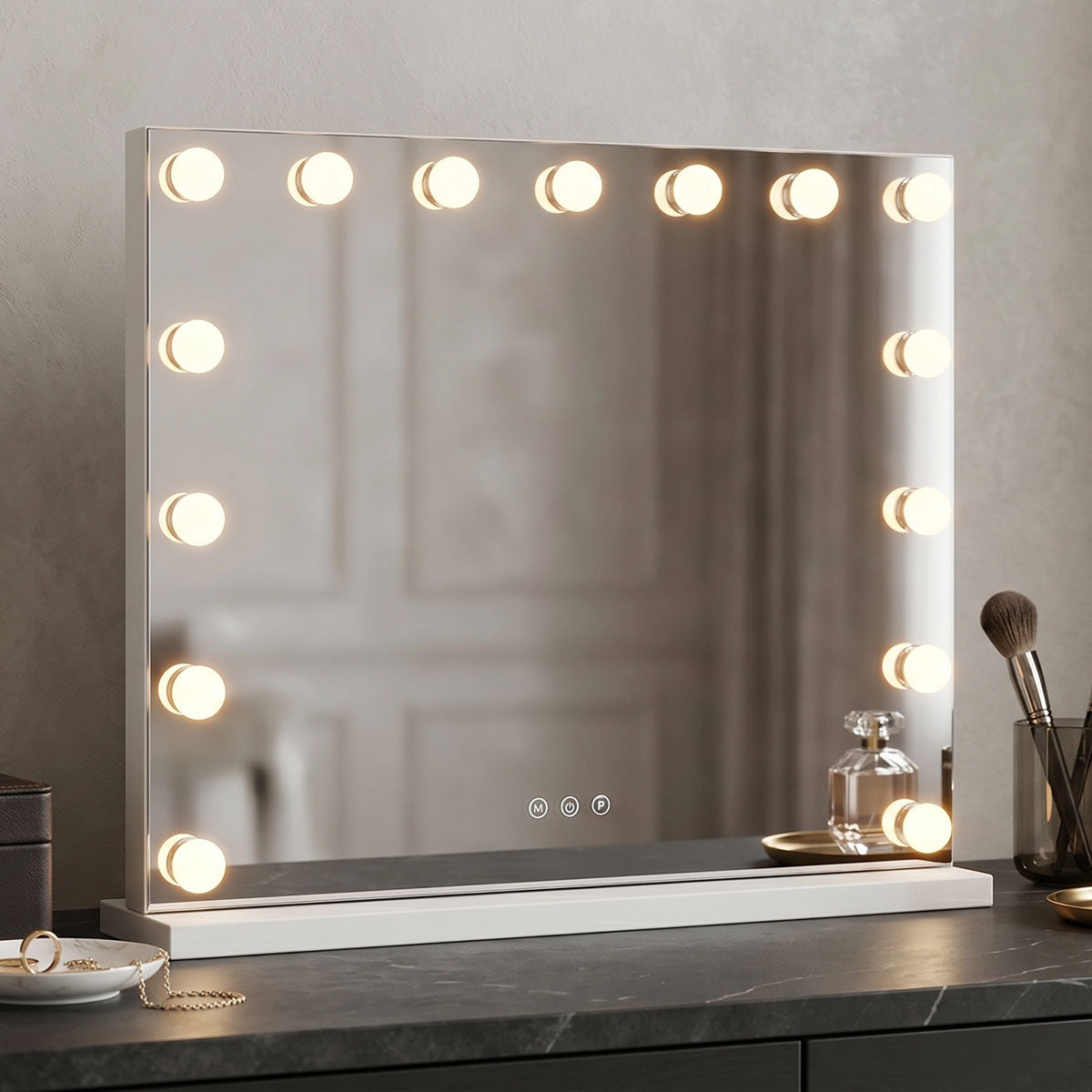 Καθρέπτης Led Hollywood  μέταλλο λευκό 60x12x52.3εκ - Pakobazaar