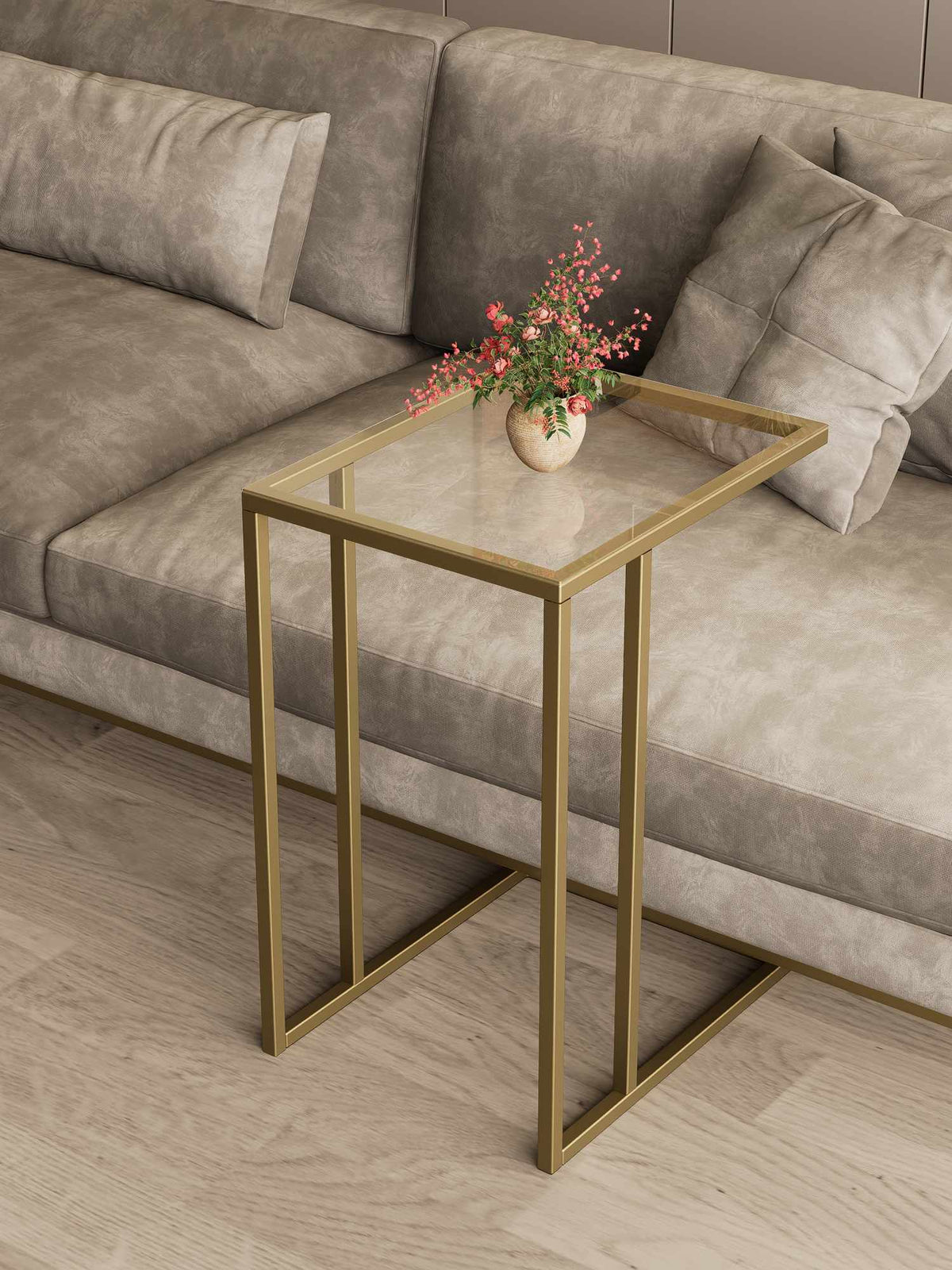 Βοηθητικό Τραπεζάκι Amalthia Γυάλινο Χρυσό 48x30x60 εκ. Μετάλλου