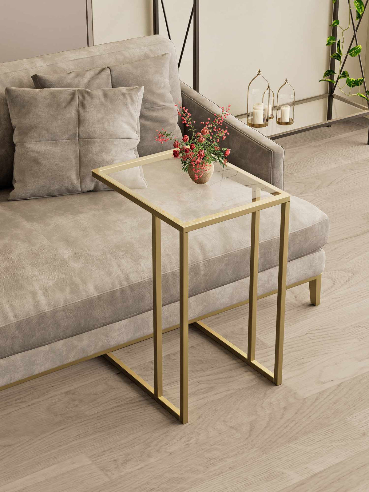 Βοηθητικό Τραπεζάκι Amalthia Γυάλινο Χρυσό 48x30x60 εκ. Μετάλλου