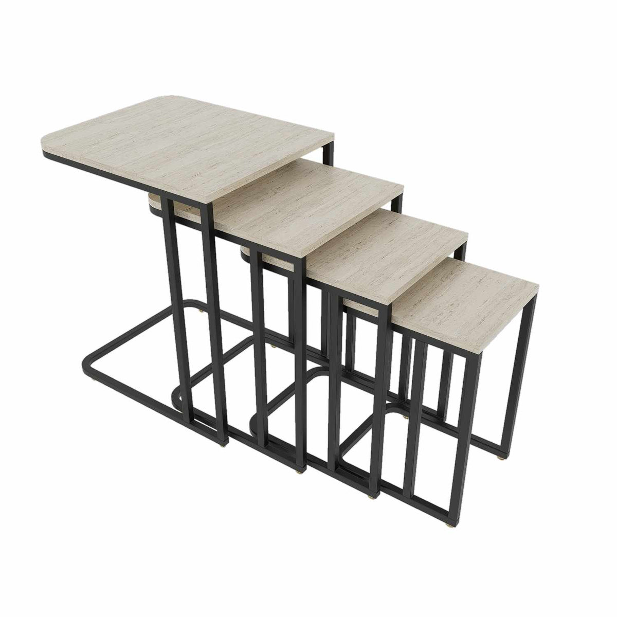 Τραπεζάκια Σαλονιού Σετ 4τμχ Alkmini Μαύρο - Travertine 45x40x57 εκ. Μετάλλου