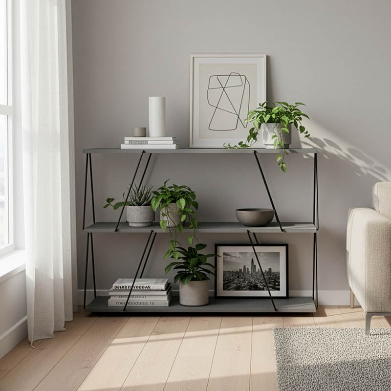 Βοηθητικό τραπέζι-ραφιέρα Tars  γκρι-μαύρο 120x30x90εκ - Pakobazaar