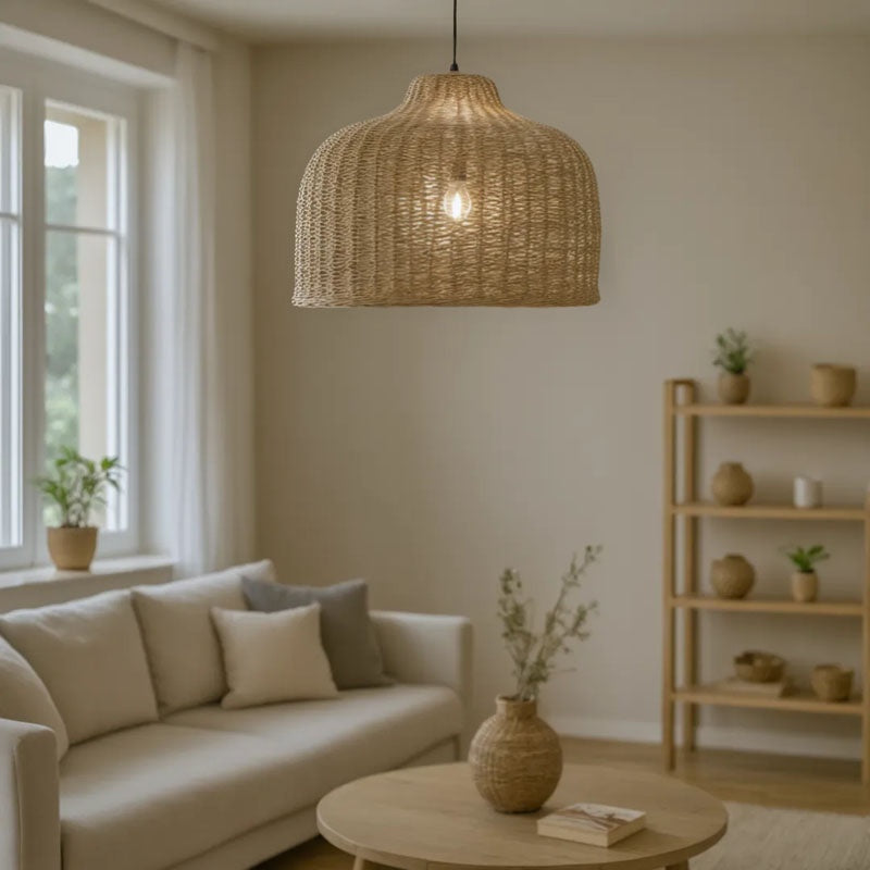 Φωτιστικό οροφής Ziquel Inart rattan σε φυσική απόχρωση Φ60x99εκ - Pakobazaar