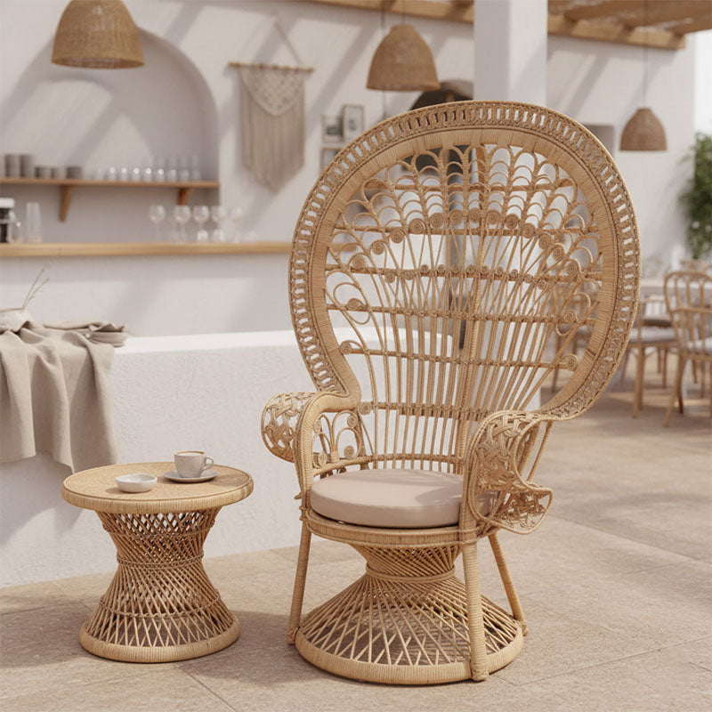 Πολυθρόνα Dorothy Inart με μπεζ μαξιλάρι-φυσικό rattan 115x53x147εκ - Pakobazaar