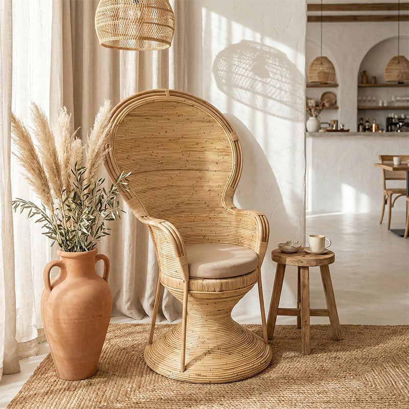 Πολυθρόνα Rea Inart με μπεζ μαξιλάρι-φυσικό rattan 92x75x140εκ - Pakobazaar
