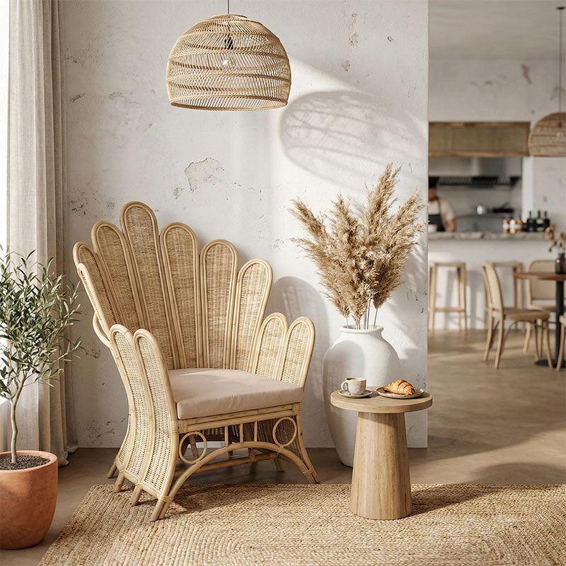 Πολυθρόνα Fragia Inart με μπεζ μαξιλάρι-φυσικό rattan 85x96x120εκ - Pakobazaar