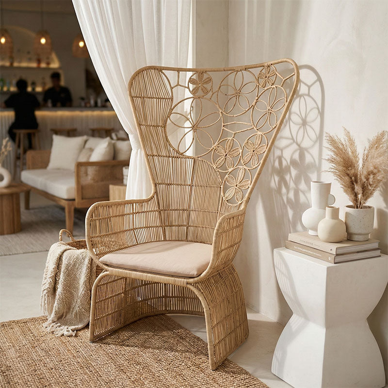 Πολυθρόνα Jake Inart με μπεζ μαξιλάρι-φυσικό rattan 110x86x145εκ - Pakobazaar