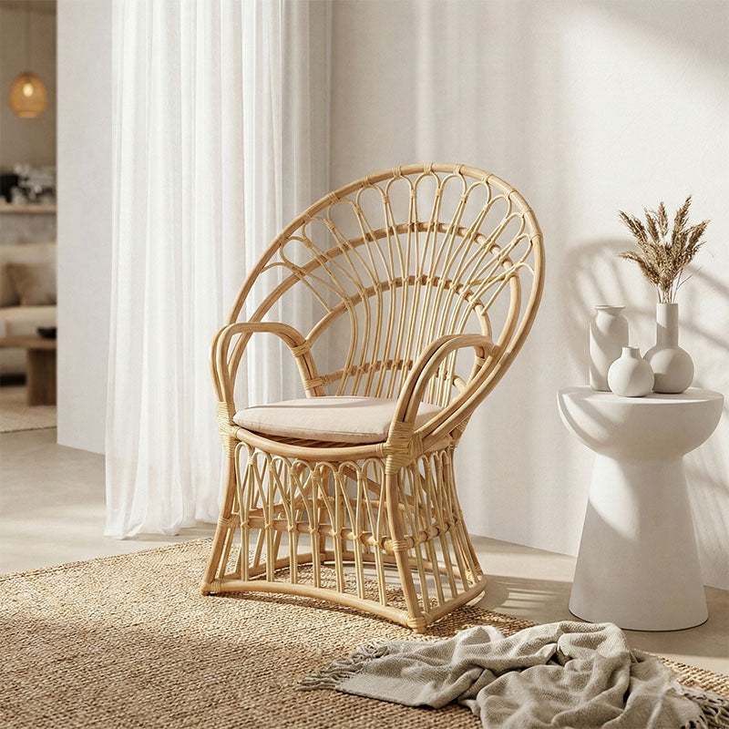 Πολυθρόνα Boloni Inart με μπεζ μαξιλάρι-φυσικό rattan 96x70x120εκ - Image 2