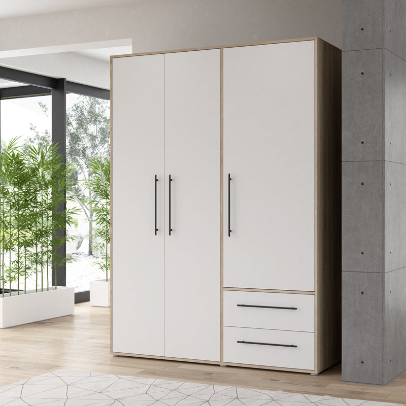 Ντουλάπα ρούχων Razol  τρίφυλλη λευκό-sonoma μελανίνης 144.5x59x200εκ - Pakobazaar
