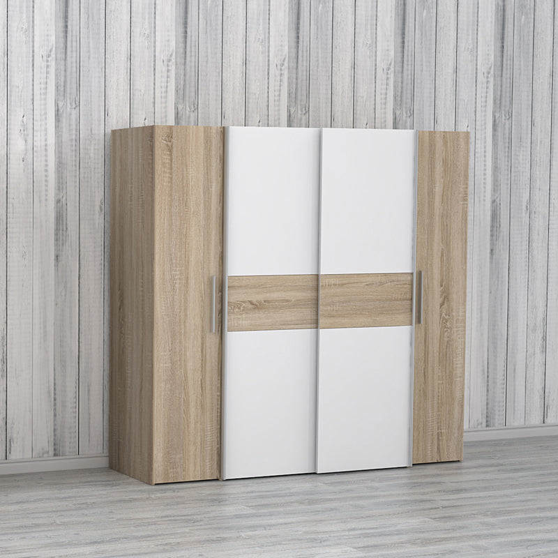 Ντουλάπα ρούχων Closet  τετράφυλλη sonoma oak-λευκό μελαμίνης 200x61.5x190.5εκ - Pakobazaar