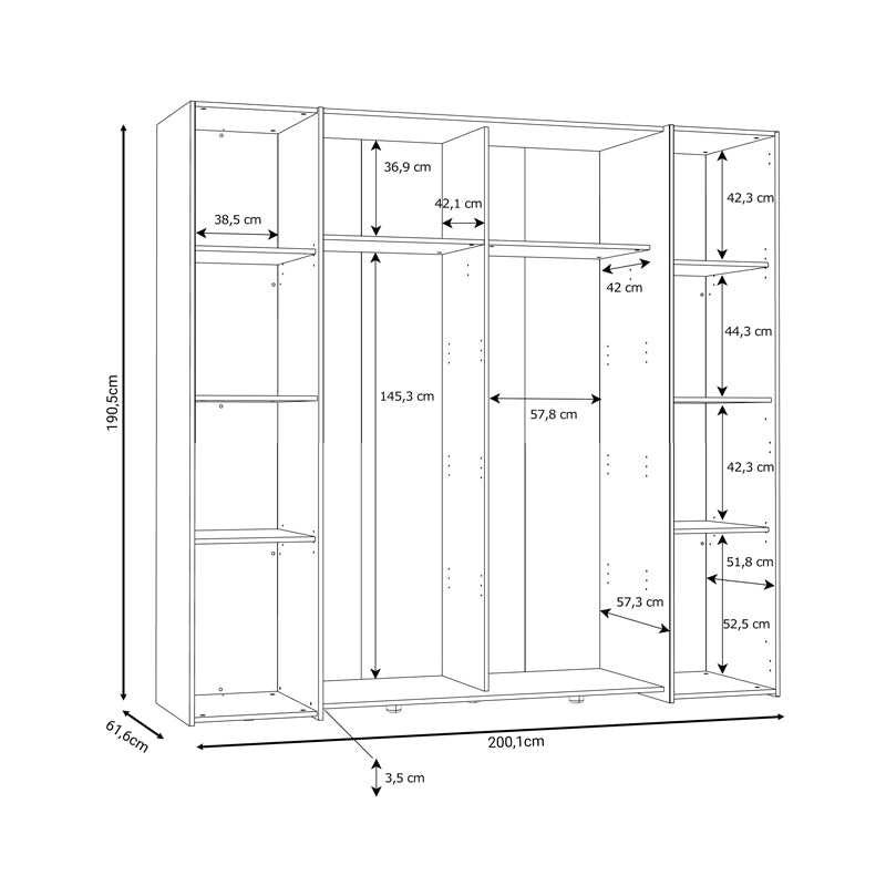 Ντουλάπα ρούχων Closet  τετράφυλλη sonoma oak-λευκό μελαμίνης 200x61.5x190.5εκ - Pakobazaar