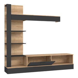 Σύνθετο σαλονιού Dranko  μαύρο-oak μελαμίνης 205x41.5x192εκ - Image 4
