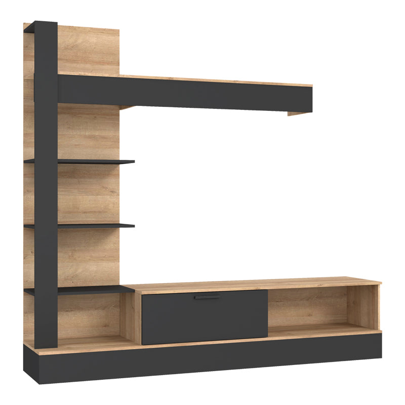 Σύνθετο σαλονιού Dranko  μαύρο-oak μελαμίνης 205x41.5x192εκ - Image 1