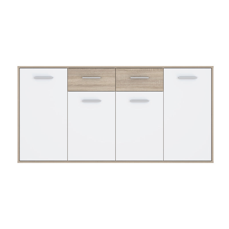 Μπουφές Drepen  μελαμίνη σε λευκό και sonoma χρώμα 162.3x34.2x81.7εκ - Pakobazaar