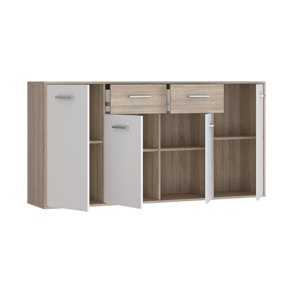 Μπουφές Drepen  μελαμίνη σε λευκό και sonoma χρώμα 162.3x34.2x81.7εκ - Pakobazaar