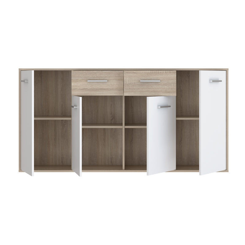 Μπουφές Drepen  μελαμίνη σε λευκό και sonoma χρώμα 162.3x34.2x81.7εκ - Pakobazaar