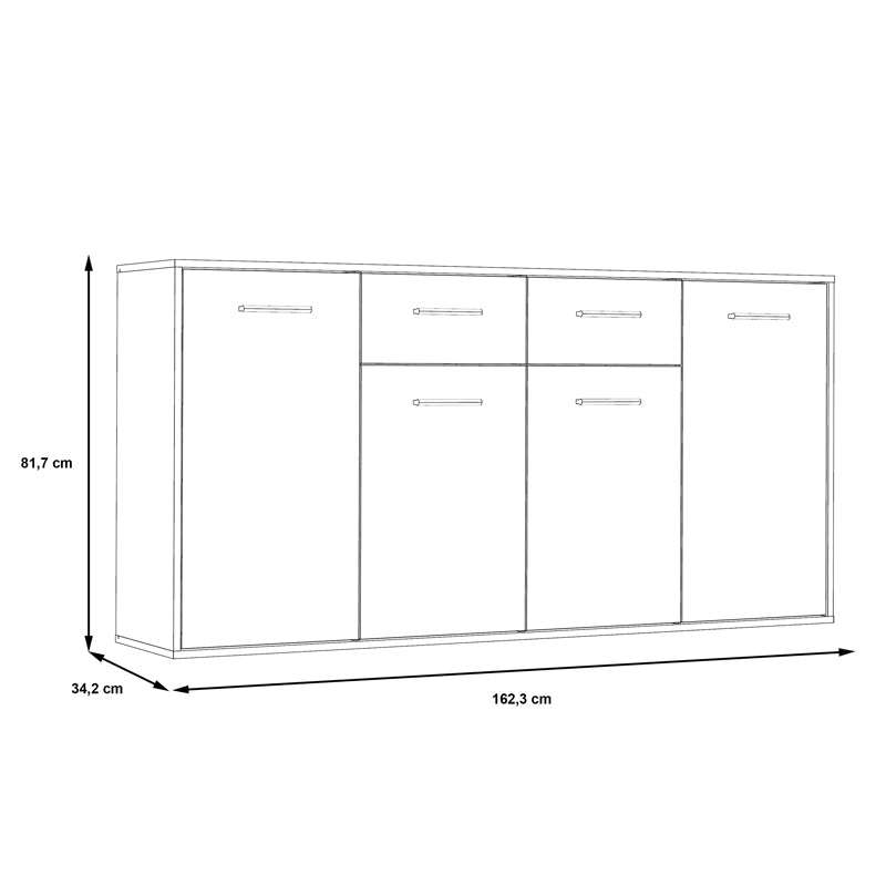 Μπουφές Drepen  μελαμίνη σε λευκό και sonoma χρώμα 162.3x34.2x81.7εκ - Pakobazaar