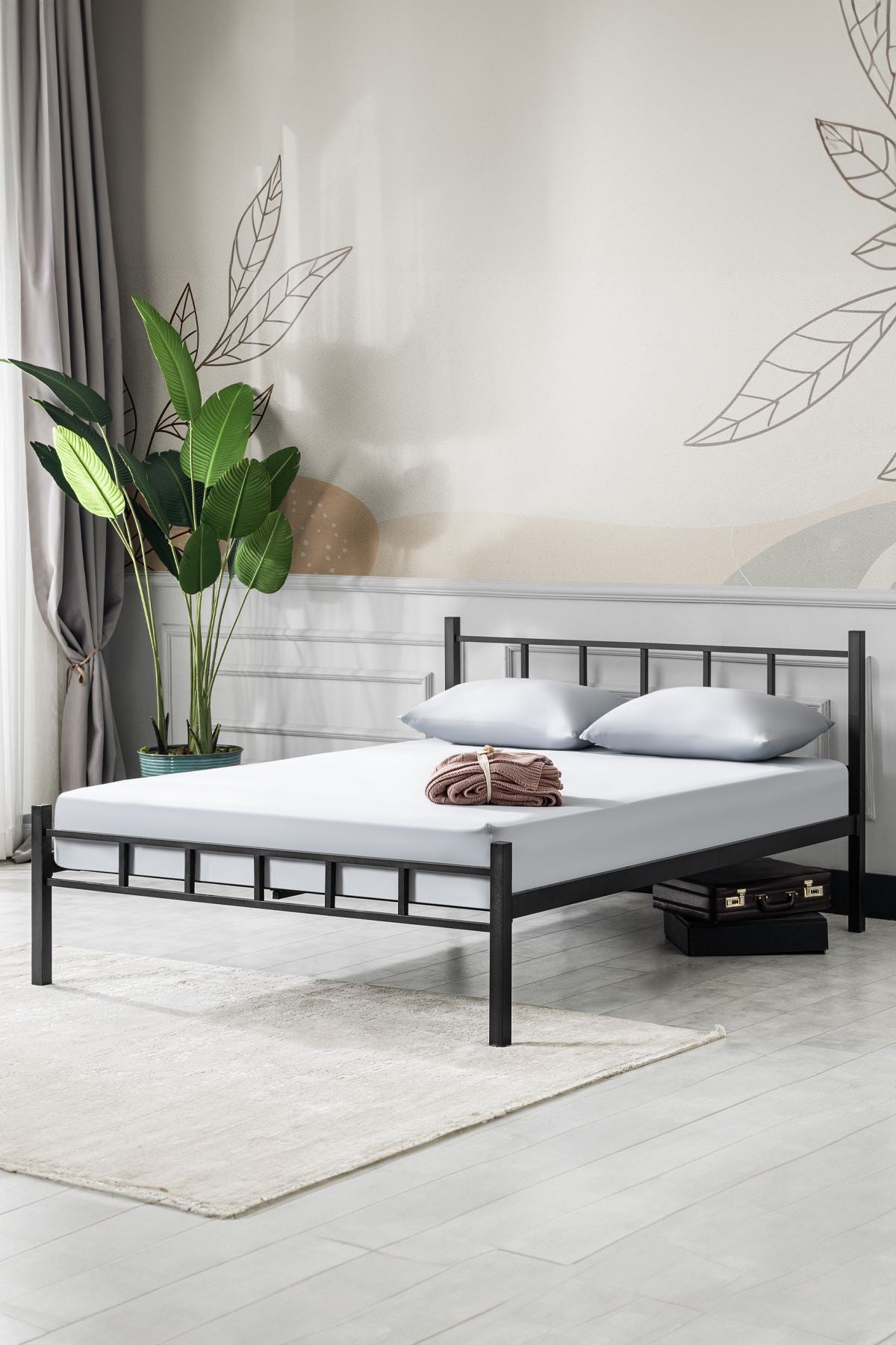 Μονό Κρεβάτι Dragano Μεταλλικό Μαύρο 160x200x95 εκ. Μετάλλου