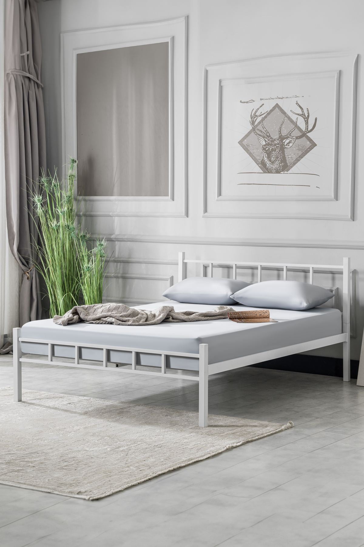 Διπλό Κρεβάτι Dragano Μεταλλικό Λευκό 160x200x95 εκ. Μετάλλου