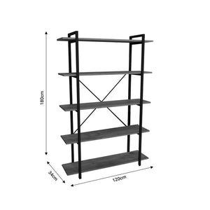 Βιβλιοθήκη Reson  oak μελαμίνης-μαύρο μέταλλο 120x34x180εκ - Pakobazaar