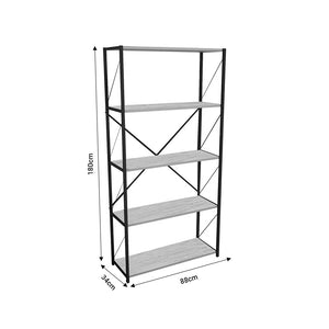 Βιβλιοθήκη Tikilmo  oak μελαμίνης-μαύρο μέταλλο 88x34x180εκ - Image 5