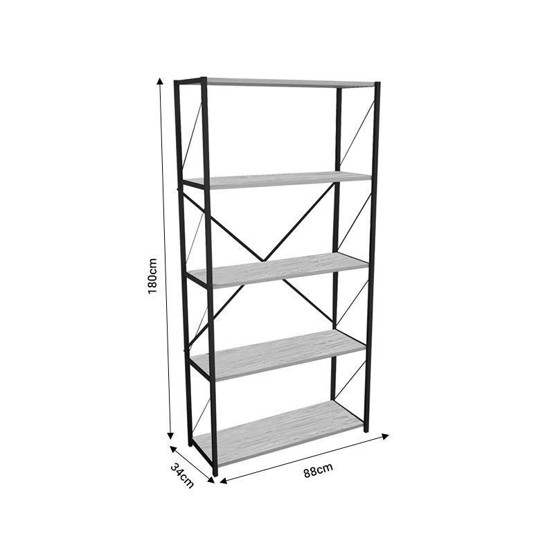 Βιβλιοθήκη Tikilmo  oak μελαμίνης-μαύρο μέταλλο 88x34x180εκ - Image 5