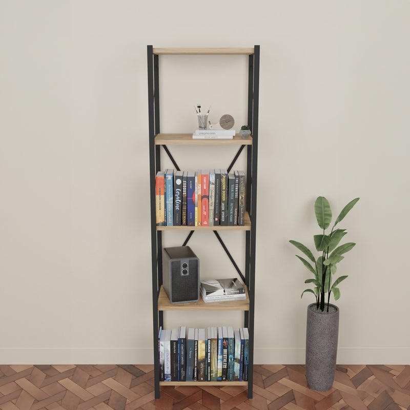 Βιβλιοθήκη Glase  oak μελαμίνης-μαύρο μέταλλο 40x30x150εκ - Image 2