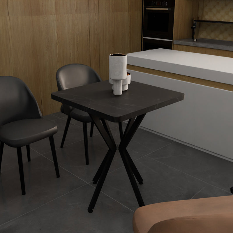 Τραπέζι Prestone  μαύρο μαρμάρου μελαμίνης-μαύρο μέταλλο 70x70x75εκ - Image 2