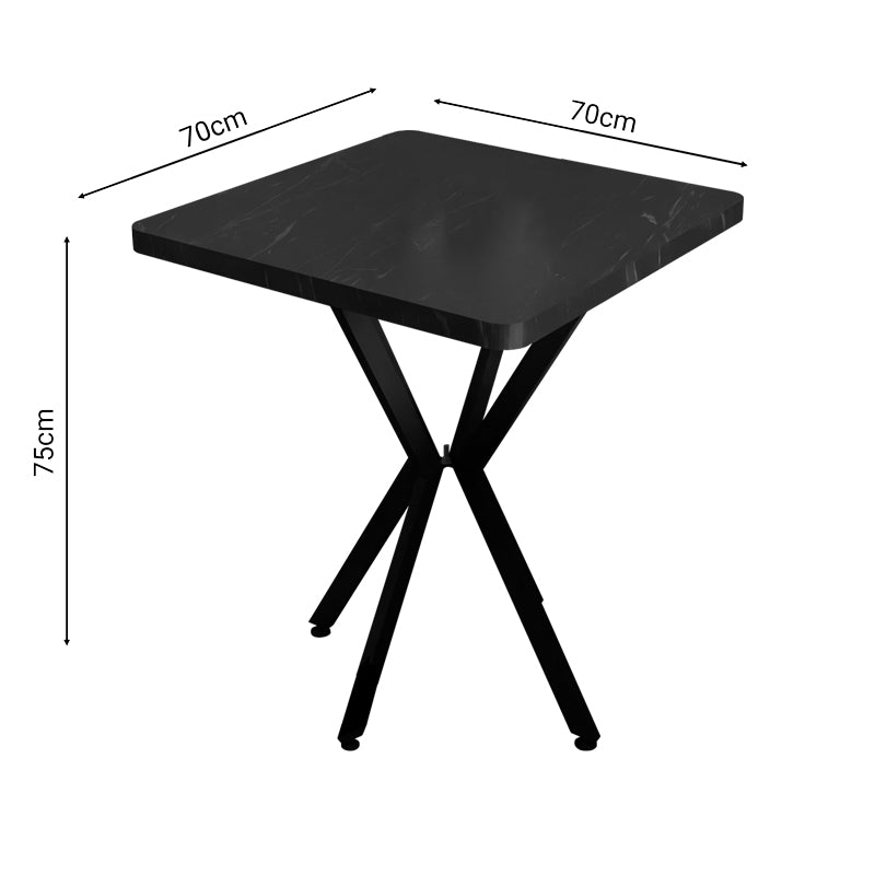 Τραπέζι Prestone  μαύρο μαρμάρου μελαμίνης-μαύρο μέταλλο 70x70x75εκ - Image 3