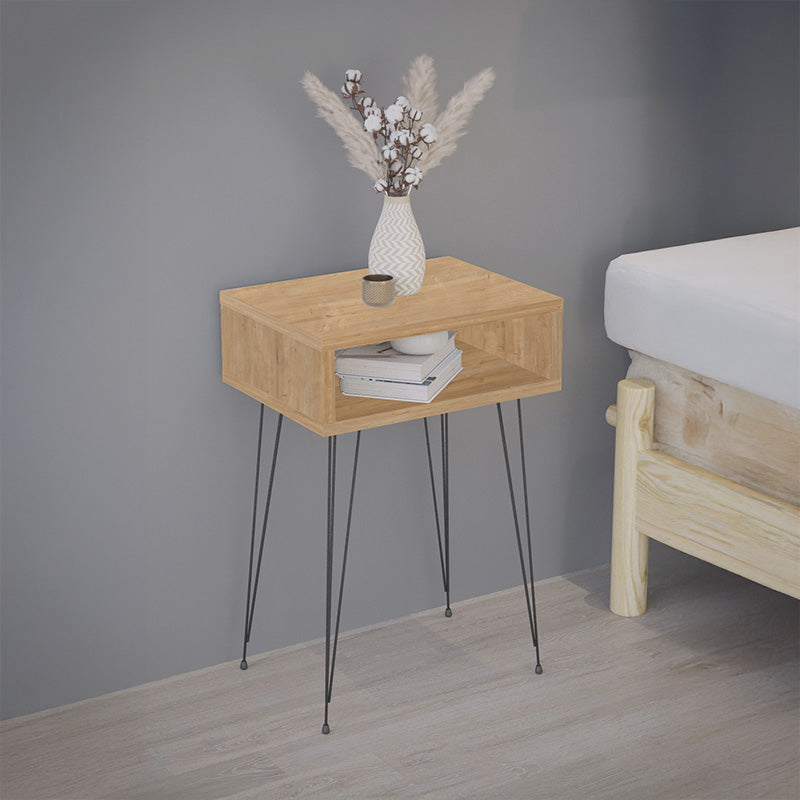 Κομοδίνο Naida  σε oak απόχρωση -μαύρα μεταλλικά πόδια 40x30x56εκ - Image 2