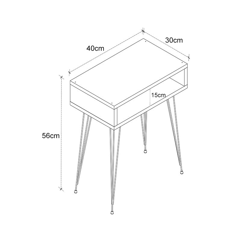 Κομοδίνο Naida  σε oak απόχρωση -μαύρα μεταλλικά πόδια 40x30x56εκ - Image 3