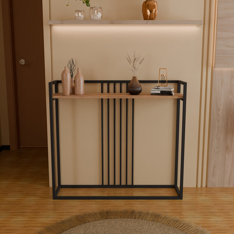 Κονσόλα Convida  oak με μαύρο μεταλλικό σκελετό 100x25x90εκ - Pakobazaar