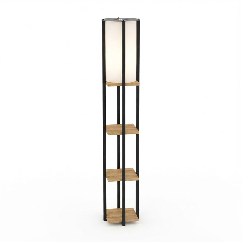 Φωτιστικό δαπέδου με ράφια Starda  oak με μαύρο μέταλλο 25x25x150εκ