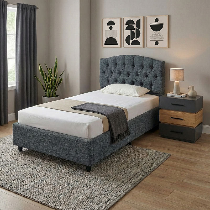 Κρεβάτι Lanse  μονό με αποθηκευτικό χώρο μπουκλέ ανθρακί 120x200εκ - Pakobazaar