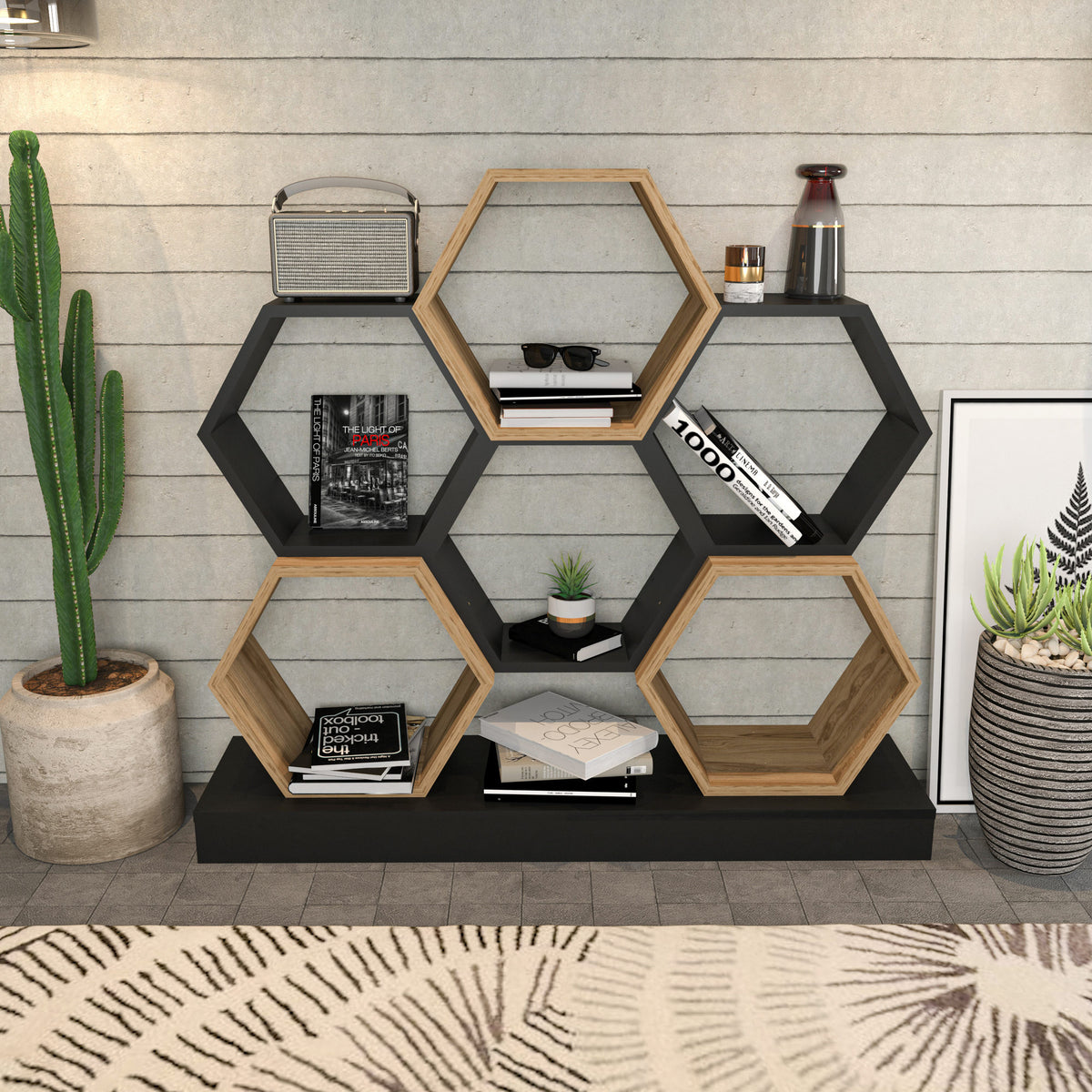 Βιβλιοθήκη Stavros Μαύρο - Δρυς 120x29.5x109 εκ. Μελαμίνης