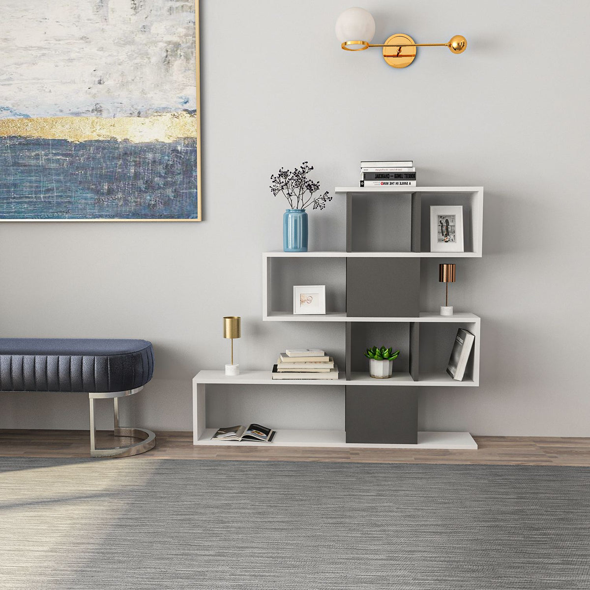Βιβλιοθήκη Aitoliko Λευκό - Ανθρακί 120x19.5x109 εκ. Μελαμίνης