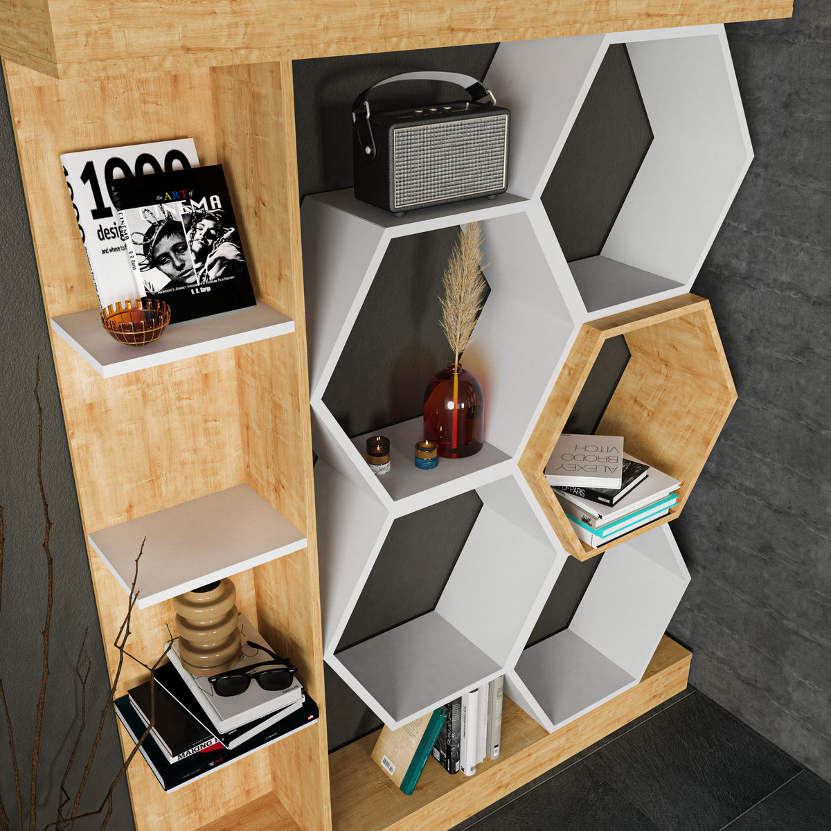 Βιβλιοθήκη Perissa Λευκό - Δρυς 140x29.6x177.4 εκ. Μελαμίνης