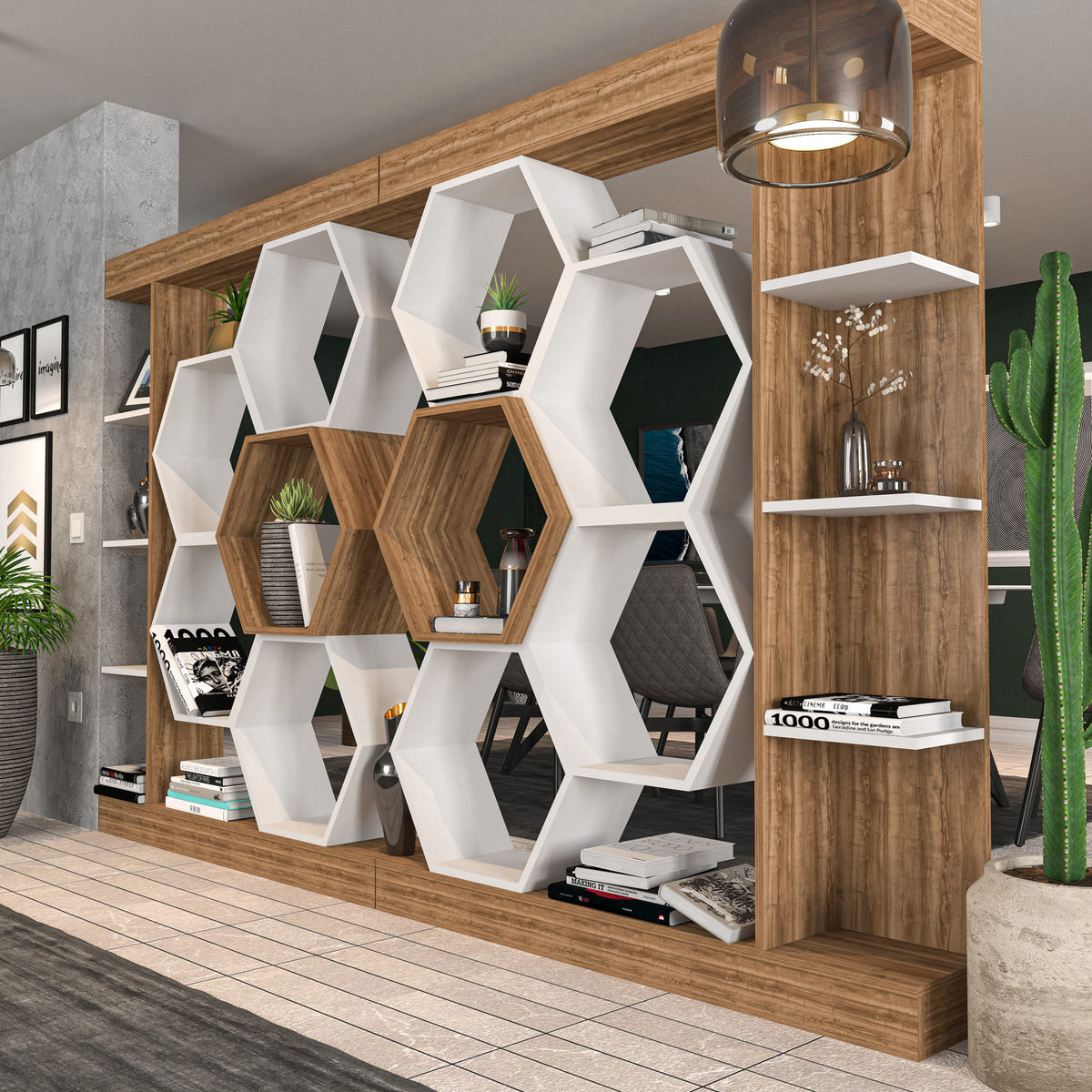 Βιβλιοθήκη Perissa Λευκό - Καρυδί 140x29.6x177.4 εκ. Μελαμίνης