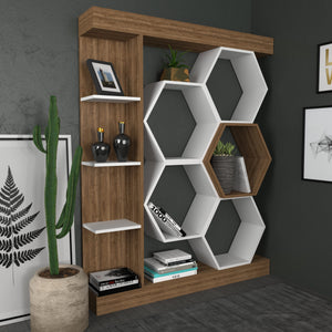 Βιβλιοθήκη Perissa Λευκό - Καρυδί 140x29.6x177.4 εκ. Μελαμίνης