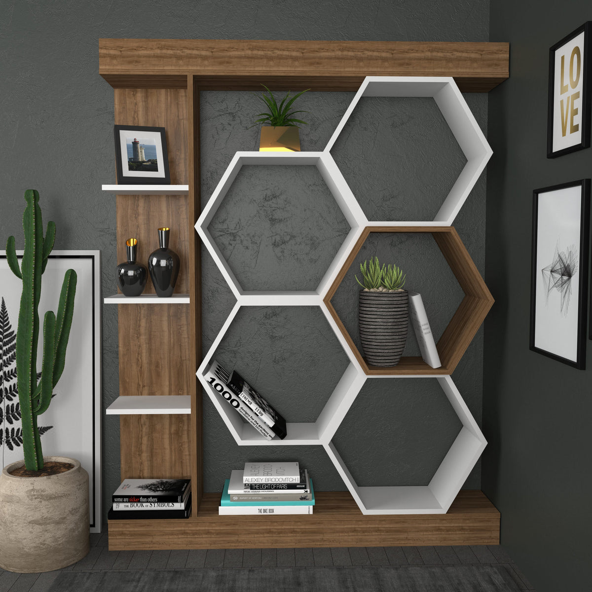 Βιβλιοθήκη Perissa Λευκό - Καρυδί 140x29.6x177.4 εκ. Μελαμίνης