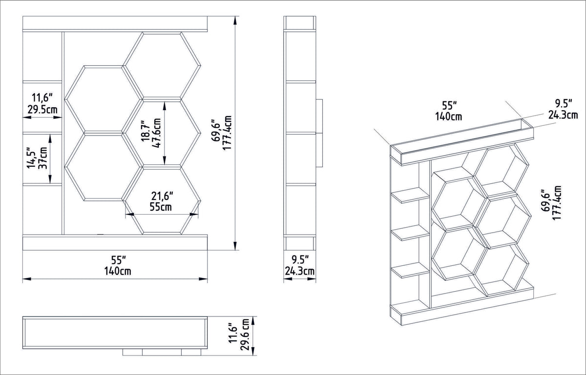 Βιβλιοθήκη Perissa Λευκό - Καρυδί 140x29.6x177.4 εκ. Μελαμίνης