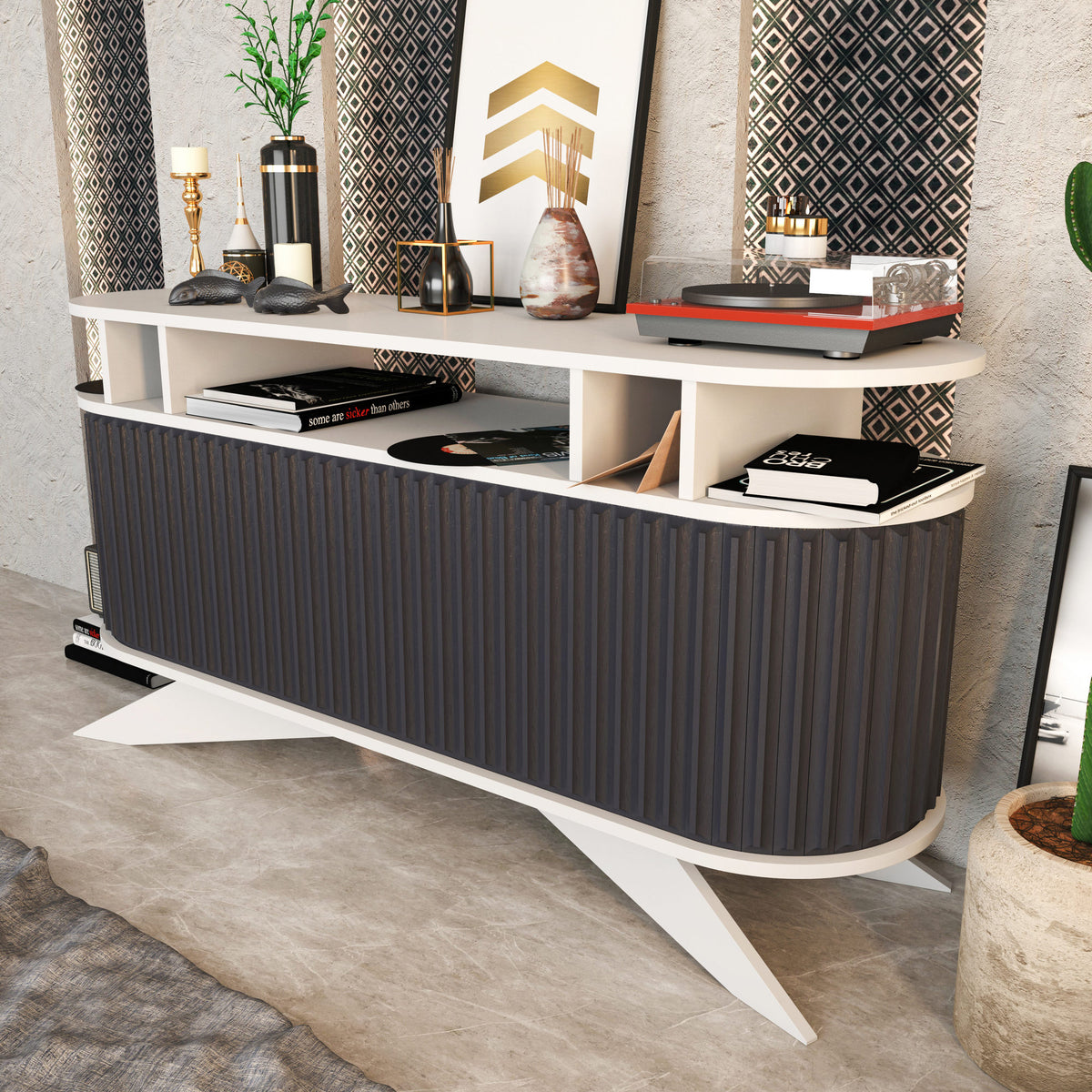 Μπουφές Kamari Λευκό - Ανθρακί 150x43x75 εκ. Μελαμίνης
