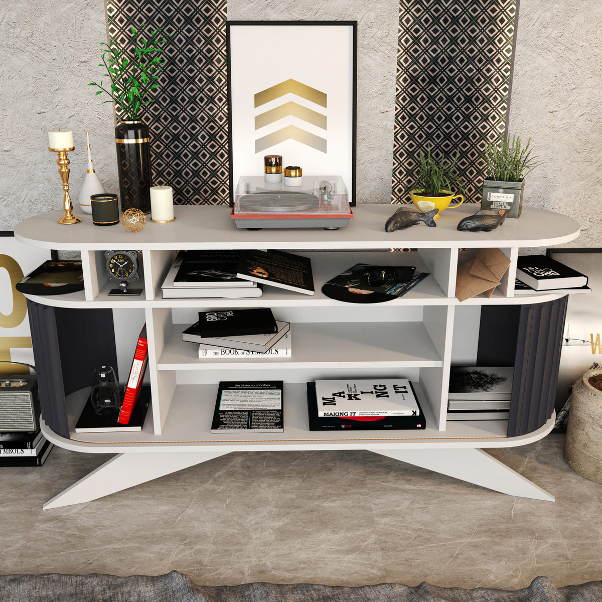 Μπουφές Kamari Λευκό - Ανθρακί 150x43x75 εκ. Μελαμίνης