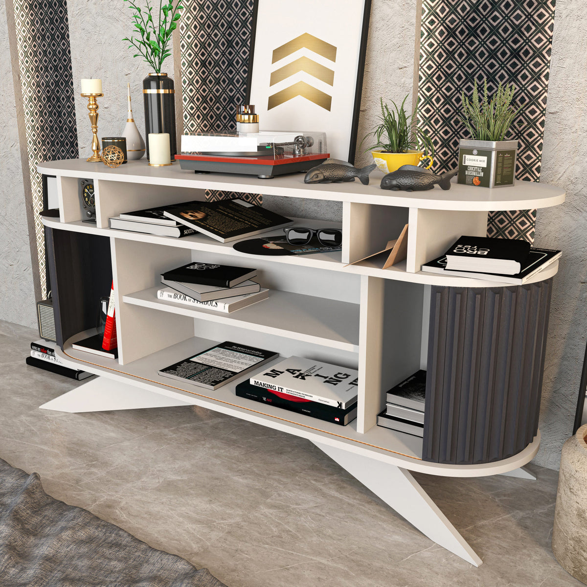 Μπουφές Kamari Λευκό - Ανθρακί 150x43x75 εκ. Μελαμίνης