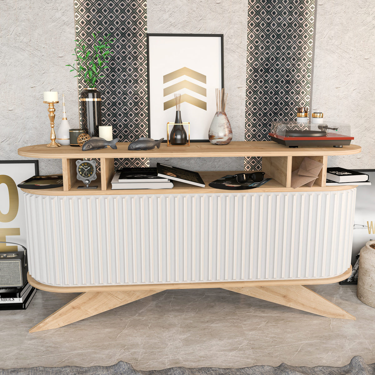 Μπουφές Kamari Δρυς - Λευκό 150x43x75 εκ. Μελαμίνης