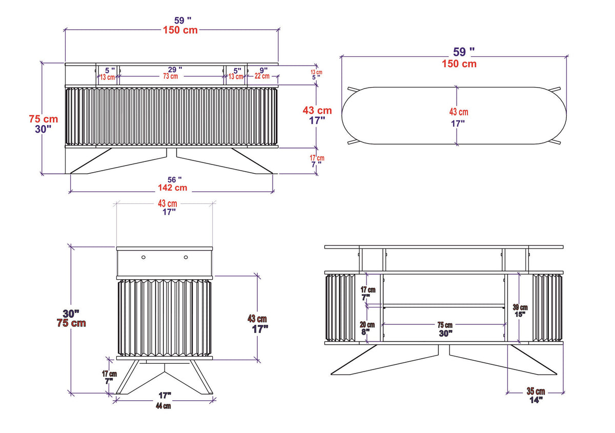 Μπουφές Kamari Δρυς - Λευκό 150x43x75 εκ. Μελαμίνης