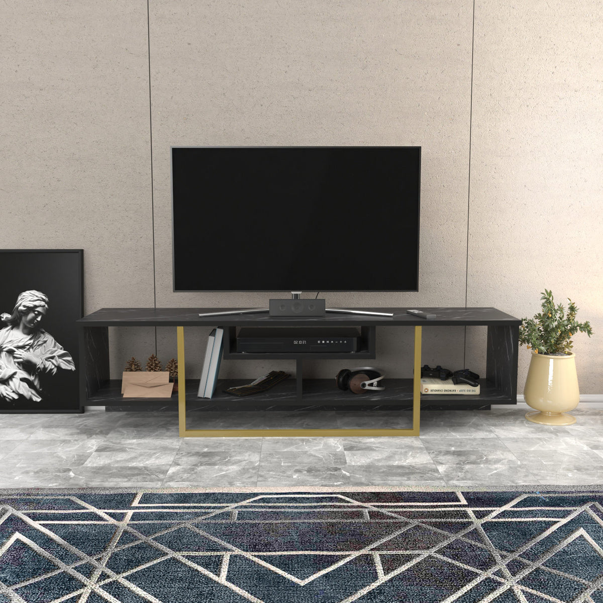 Έπιπλο Τηλεόρασης Kombotades Μαύρο - Χρυσό 150x35.2x40 εκ. Μελαμίνης - Pakobazaar