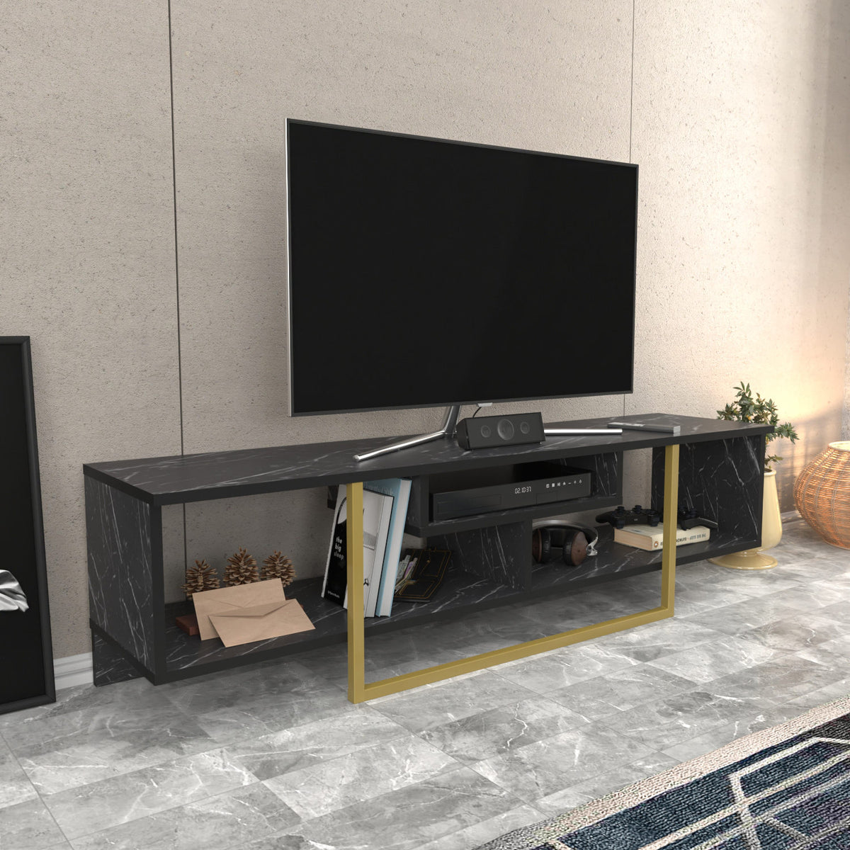 Έπιπλο Τηλεόρασης Kombotades Μαύρο - Χρυσό 150x35.2x40 εκ. Μελαμίνης - Pakobazaar