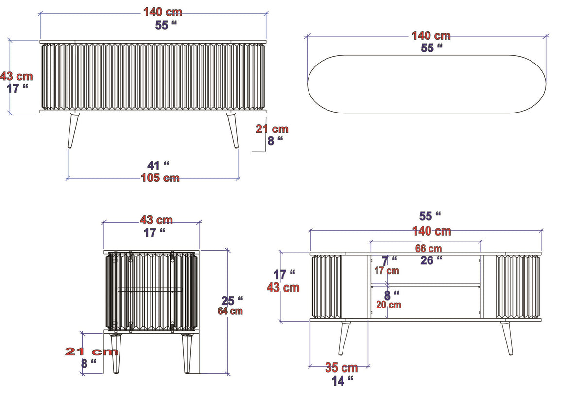 Έπιπλο Τηλεόρασης Kamari Δρυς Oud - Λευκό 140x43x64 εκ. Μελαμίνης